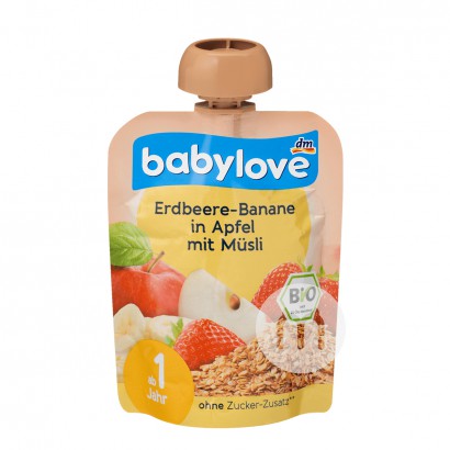 Babylove 德國寶貝愛有機草莓香蕉蘋果牛奶什錦果泥吸吸樂1歲以上*6 海外本土原版