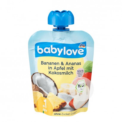 Babylove 德國寶貝愛有機香蕉鳳梨蘋果椰奶果泥吸吸樂1歲以上*6 海外本土原版