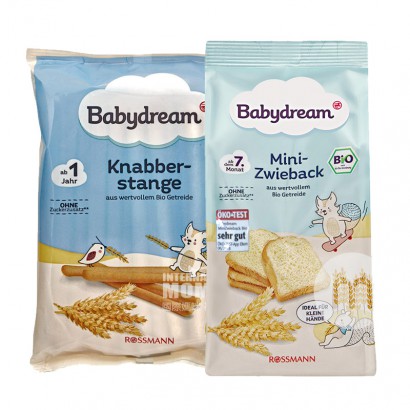 【4件裝】Babydream 德國Babydream有機磨牙棒餅乾12個月以上*2+有機迷你麵包幹7個月以上*2 海外本土原版