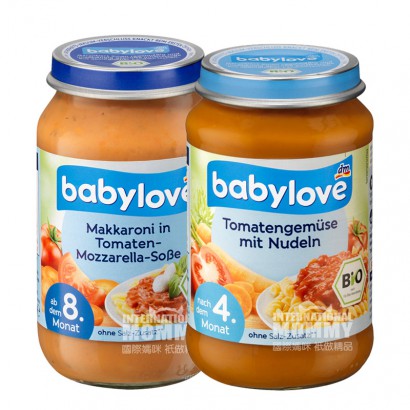 【4件裝】Babylove 德國寶貝愛番茄醬義大利通心粉泥8個月以上*2+胡蘿蔔番茄麵條泥4個月以上*2 海外本土原版