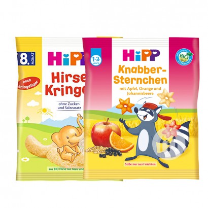【4件裝】HiPP 德國喜寶有機小米玉米卷*2+有機星星脆米果泡芙 多種水果味*2 海外本土原版