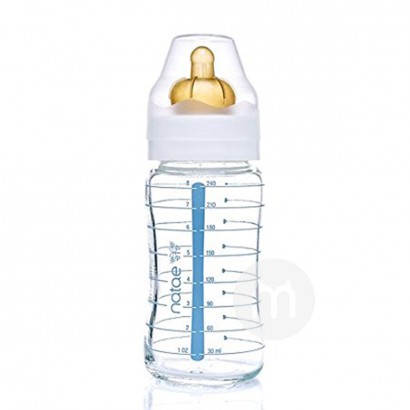 Natae 法國Natae寬口橡膠奶嘴玻璃奶瓶240ml 6-18個月 海外本土原版
