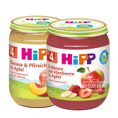 【4件裝】HiPP 德國喜寶有機香蕉黃桃蘋果泥*2+有機草莓覆盆子蘋果泥*2 海外本土原版