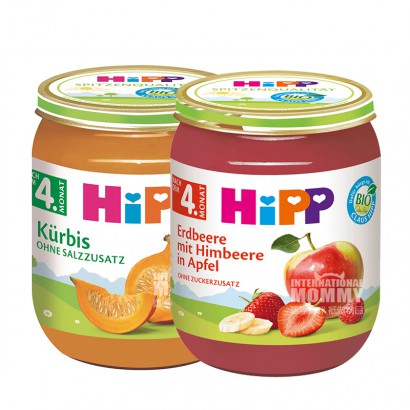 【4件裝】HiPP 德國喜寶有機免敏南瓜泥*2+有機草莓覆盆子蘋果泥*...