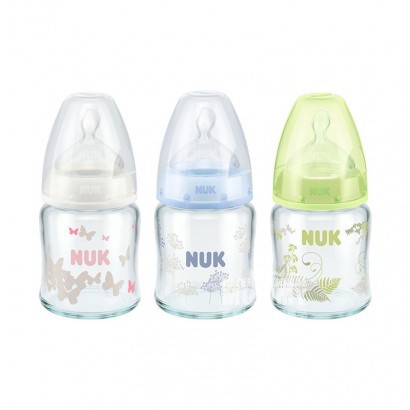 NUK 德國NUK寬口玻璃奶瓶矽膠奶嘴120ml 0-6個月顏色隨機發...