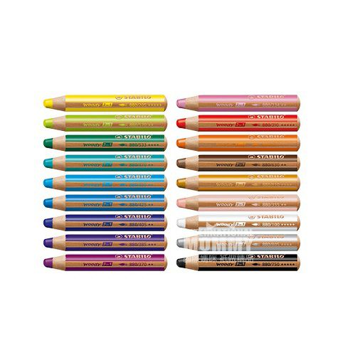 STABILO 德國思筆樂木質三合一可水洗彩色畫筆18支帶削筆器和刷子 海外本土原版