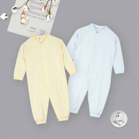 【2件】Verantwortung 明德任責 男女寶寶 有機棉連體睡衣家居服爬服 歐式典雅純色 藍色+黃色