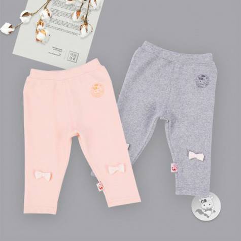 【2件】Verantwortung 明德任責 女寶寶 有機棉打底褲 可愛蝴蝶結 灰色+粉色