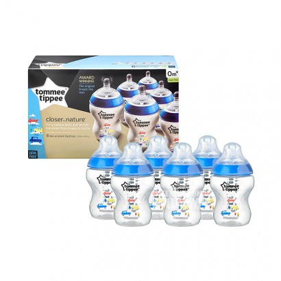 Tommee Tippee 英國湯美天地寬口防脹氣PP奶瓶6*260ml藍色 0-3個月 海外本土原版