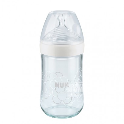 NUK 德國NUK超寬口玻璃奶瓶矽膠奶嘴240ml 0-6個月白色 海外本土原版