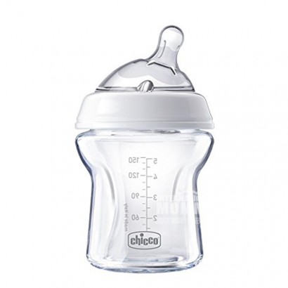 Chicco 義大利智高嬰兒仿生自然母感寬口徑矽膠奶嘴玻璃奶瓶150ml 0個月以上 海外本土原版
