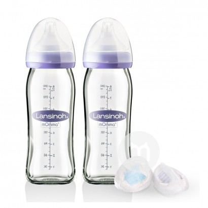 Lansinoh 美國蘭思諾玻璃奶瓶240ml+一次性防溢乳墊4件套 海外本土原版