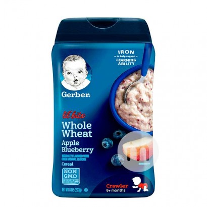 Gerber 美國嘉寶嬰幼兒輔食蘋果藍莓全麥米粉三段8個月以上227g 海外本土原版